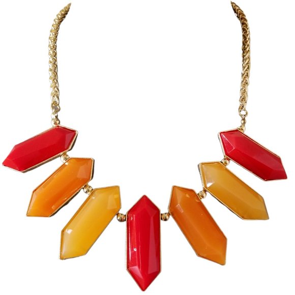 DU BARRY Womens Gold Red Orange Yellow 7 Hexagonal Prism Shaped Necklace NEW - Picture 1 of 12